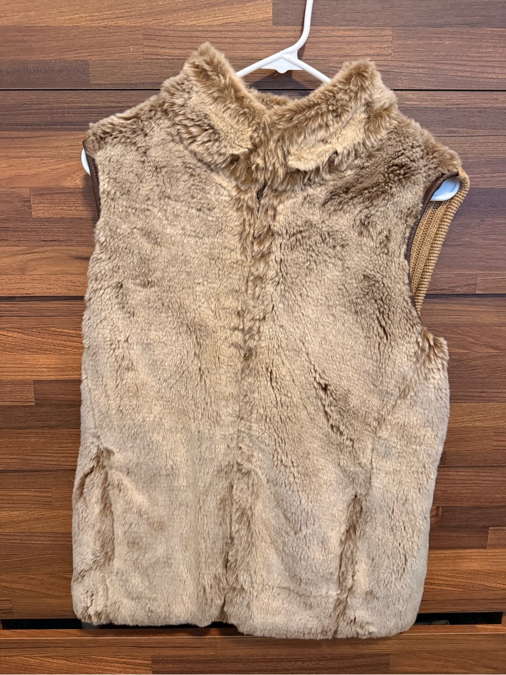 Reversible Faux Fur Sleeveless Vest - Tan